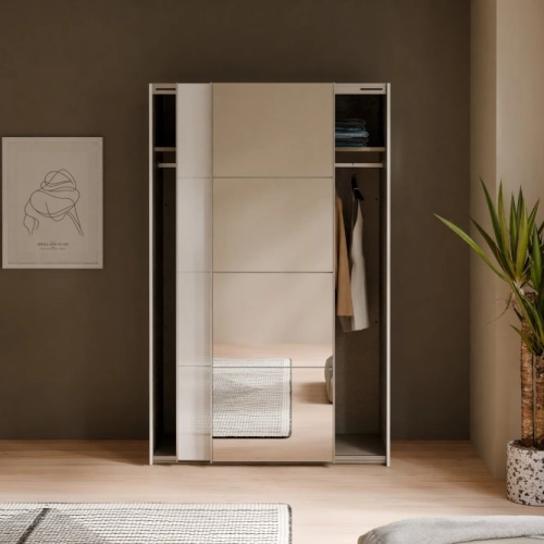 Szafa ubraniowa z lustrem 120 cm Kolor Biały / Biały połysk